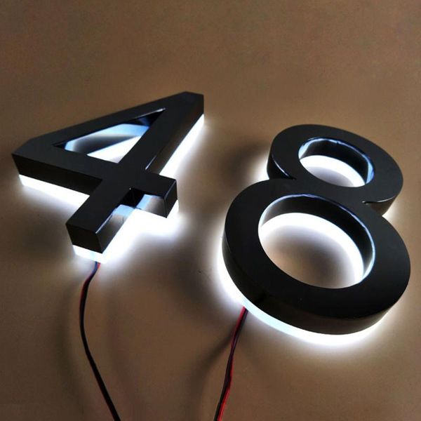 

floating black/gold titanium coated channel letters led back light house numbers for business with warm/rgb/blue/white other door hardware