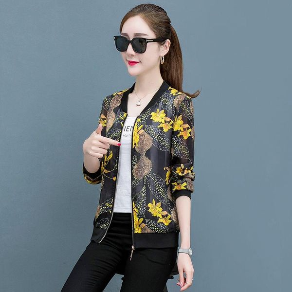 

women's jackets 2021 summer print short jacket women sun protection clothes fashion sweet thin coat baseball bomber chaqueta mujer t107, Black;brown
