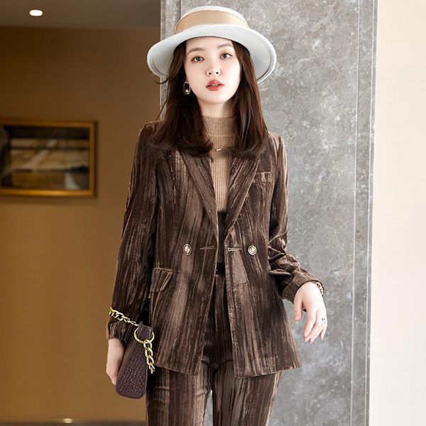 

women's two piece pants autumn winter fabric formal uniform designs pantsuits with and jackets coat professional women business, White