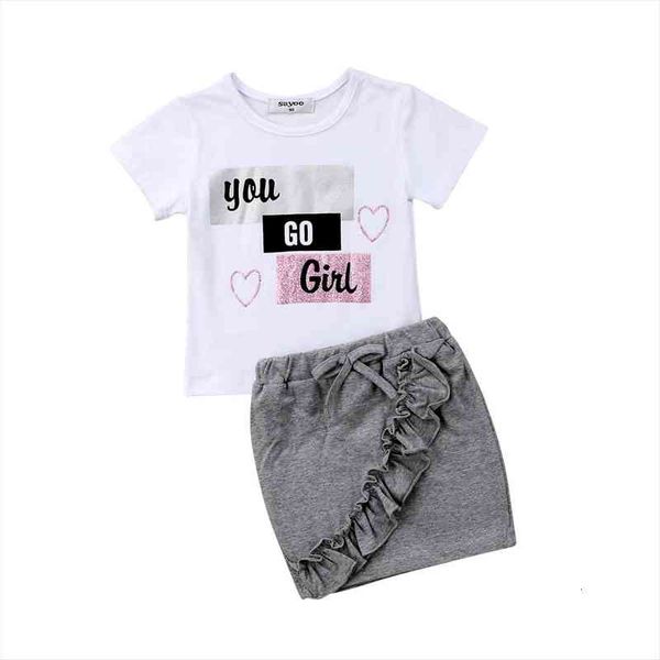 

newborn kids baby girls short sleeves t-shirt denim skirts you go floral outfits clothes summer set, White