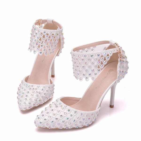 

summer plus size 34-42 pumps woman high heel sandals white wedding ladies sandal pointed toe ankle strap shoes xy-b0247, Black