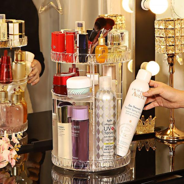 

skin care product storage box lipstick holder transparent acrylic cosmetic deskcase diamond pattern 360 rotation boxes & bins