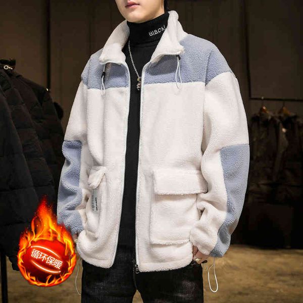 

cotton 2021 winter new brand loose thickened cloth korean men's lamb wool warm cotton padded et, Black