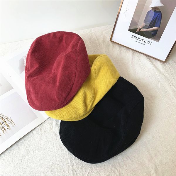 

corduroy progressive hat female spring autumn literature and art cap, Blue;gray