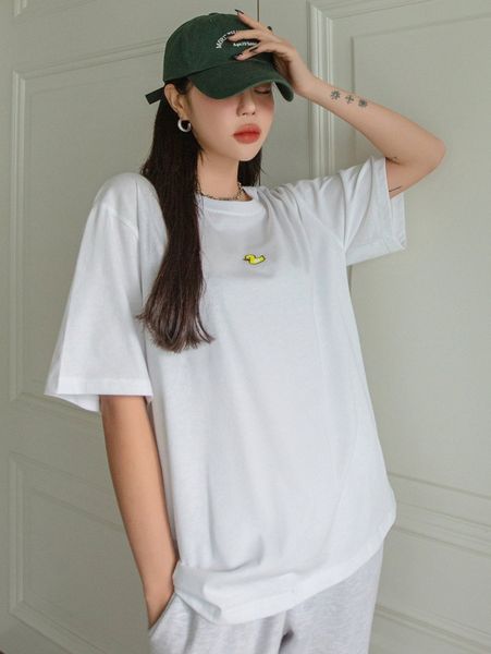 

dazy duck embroidery drop shoulder tee 7580#, White