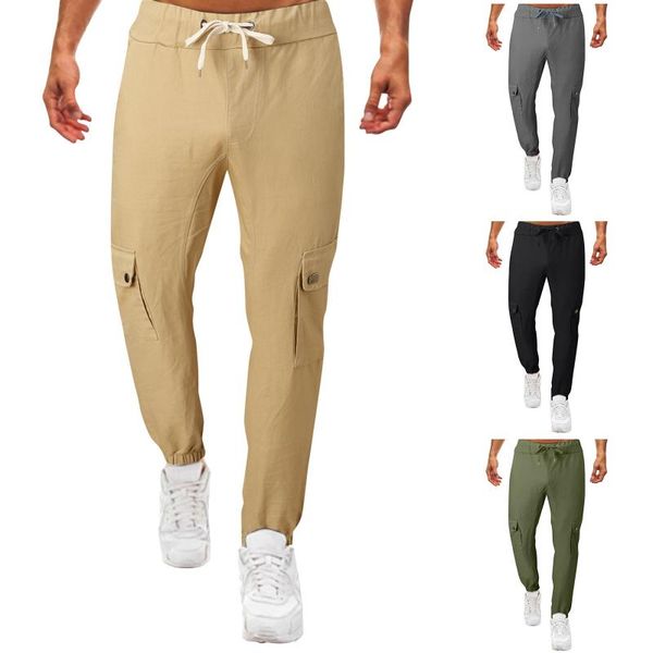 

men's pants trousers autumn color tether solid casual cropped cargo, Black