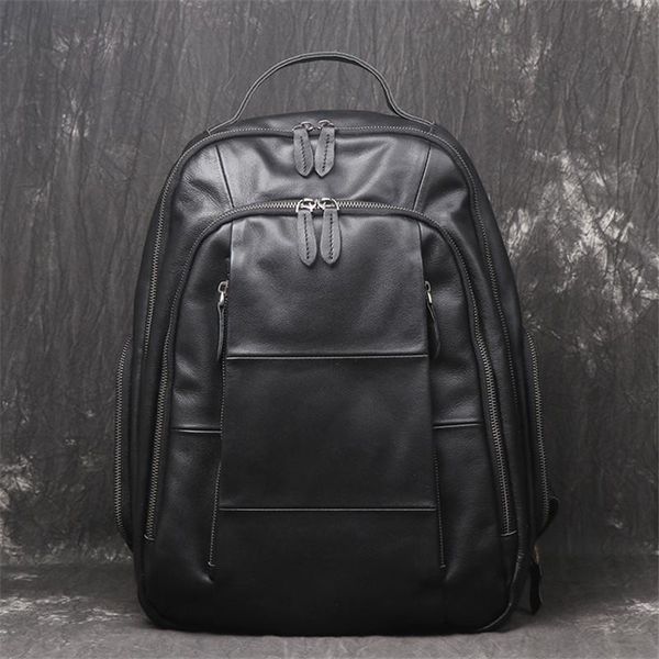 

backpack genuine leather lapmen office work business bag black multi-layer high-capacity travel women