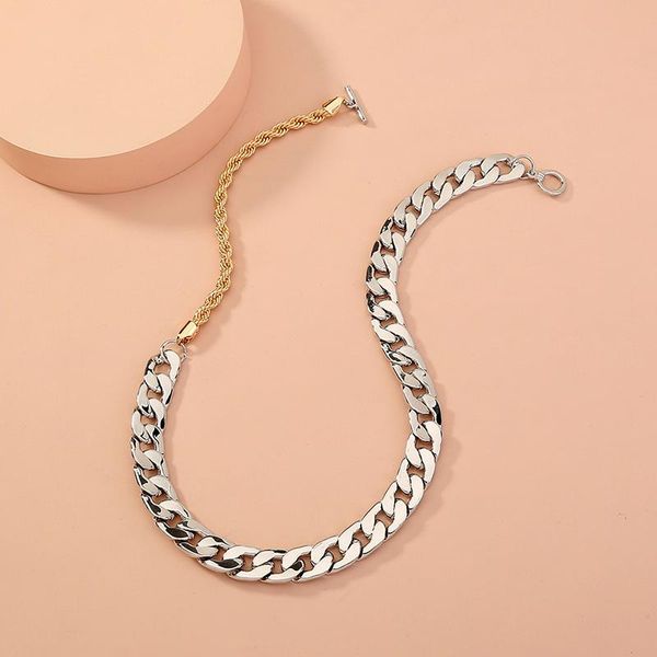 

chokers srcoi thick cuban chain stitching twist rope necklace hip hop style ot buckle asymmetric punk jewelry, Golden;silver