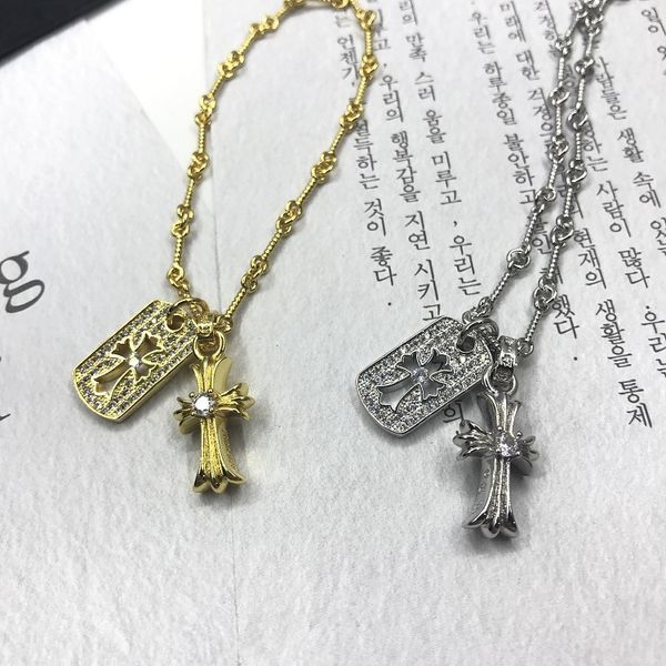 

design jewelry crowe gold women's square full diamond pendant cross diamond necklace girl's clavicle chain 96bo, Silver