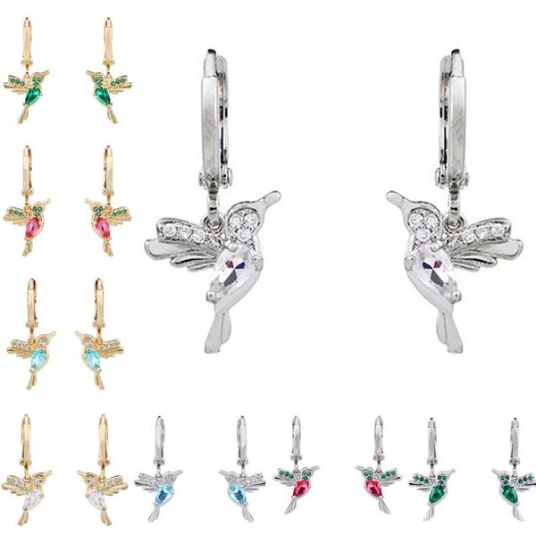 

dangle & chandelier cute flying hummingbird earrings rhinestone crystal drop for women party jewelry gift silver gold hoop earring