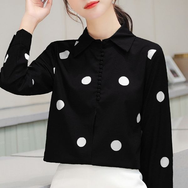 

women blouses autumn long sleeve women shirts blusas mujer de moda blouse women dot chiffon blouse shirt blusa d373 210426, White