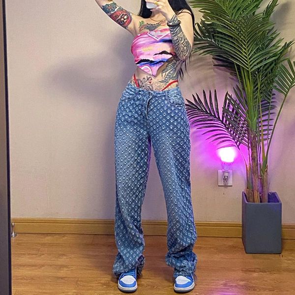 

women's pants & capris korean blue baggy jeans women 90s aesthetic wide leg low waist denim jogger autumn loose hippie cargo trousers, Black;white