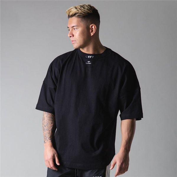 

men's t-shirts 2021 loose breathable cotton t shirt men gym fitness bodybuilding t-shirt male short sleeve summer sport workout tee, White;black