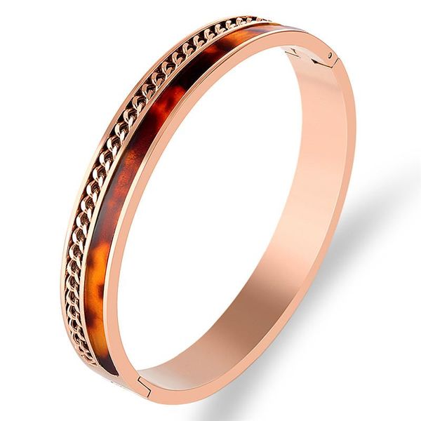

bangle classical enamel chain link wide for women jewelry stainless steel charm cuff armband bracelet rose wedding party gift, Black
