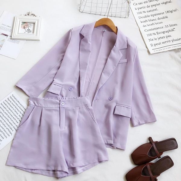 

women's tracksuits autumn retro gentlewomen set solid long sleeves loose suits & wide-leg shorts sets ladies casual thin 2pcs vacation, Gray