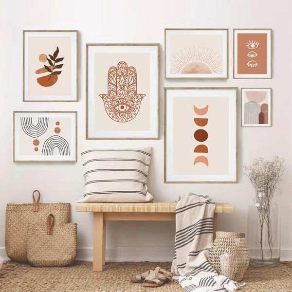 

paintings abstract hand of fatima sunlight moon phase boho poster canvas painting wall art print pictures living room home decoration