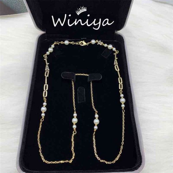 

special offer 75% off outlet online family's new pearl letter necklace, Silver