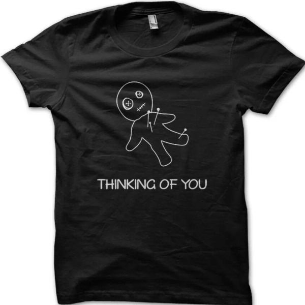 

voodoo doll thinking of you funny black cotton t-shirt 9035, White;black