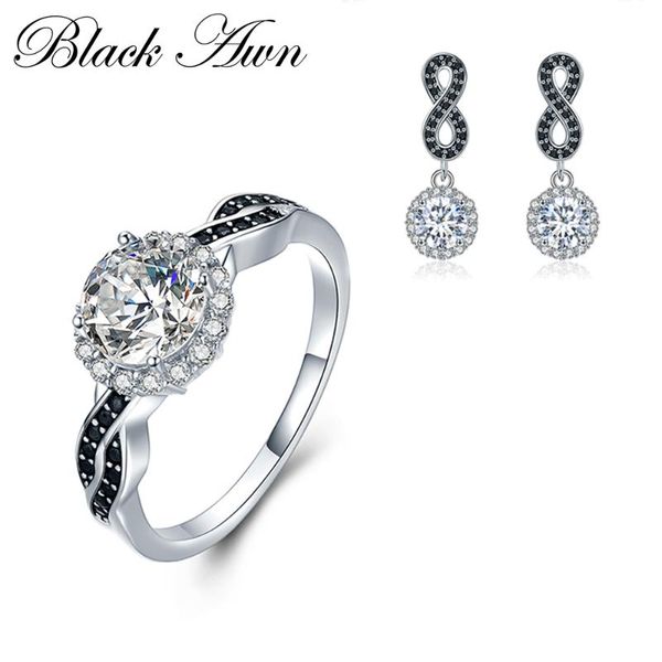 

bracelet, earrings & necklace [black awn] 925 sterling silver fine jewelry sets trendy engagement wedding ring+earring for women tr036