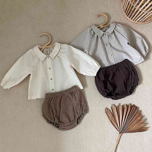 

spring summer infant baby girls long sleeve pure color shirt + shorts suit clothing sets kids girl clothes 210429, White