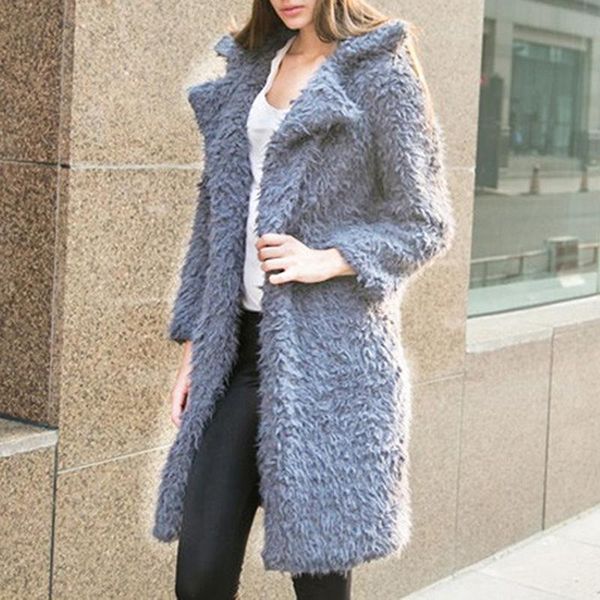 

women's wool & blends autumn winter women long sleeve warm coats loose outwears solid womens casual outwear, Black