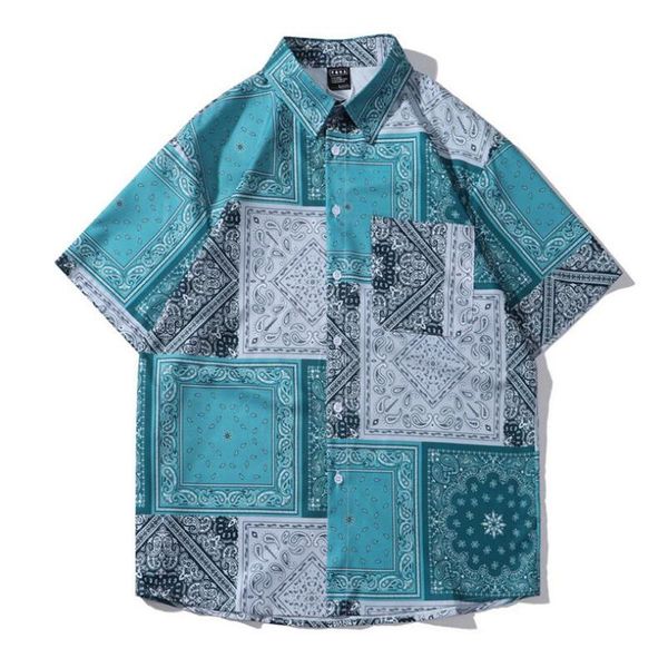 Camisas casuais masculinas Camisa de férias na praia do Havaí 2021 Summer STREE Fashion Retro Puzzle Caixa Print Lary Lazy Style Manga curta para homens