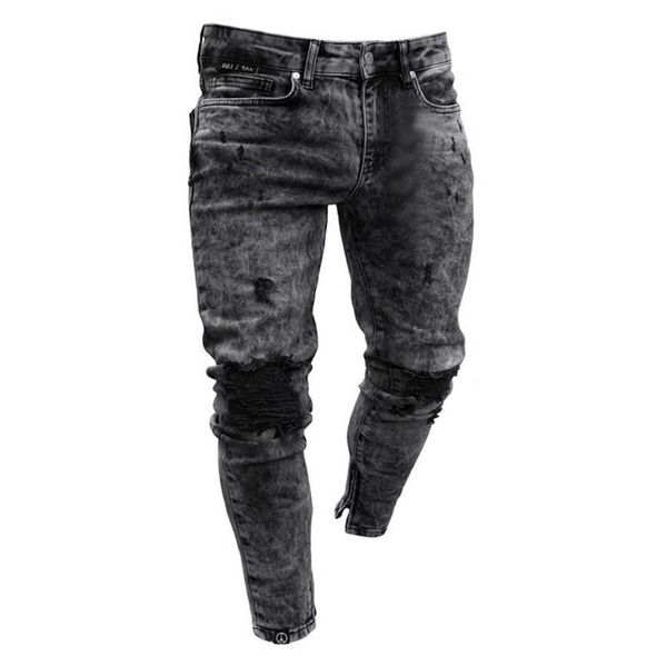 

arrival denim jeans mens skinny stretch pants distressed ripped freyed solid gray slim fit trousers l0005 women's, Blue