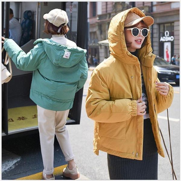 

women's trench coats six color solid women parkas hooded cotton padded jacket winter thick fashion bread female outwear 179, Tan;black
