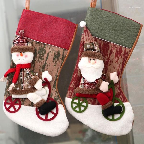 

christmas decorations 2021 and year for home claus gift large plain stocking santa sock plaid xmas bags1