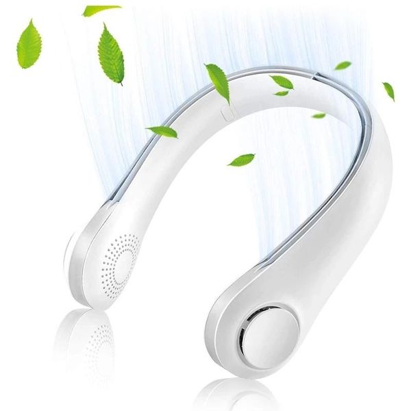 

electric fans mini portable usb rechargeable neck fan adjustable cooling air cooler 3 levels speed leafless wearable headphone design