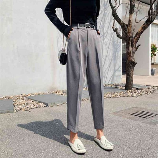 

arrival spring korea fashion women high waist casual black suit pants loose straight ankle-length harem female s525 210512, Black;white