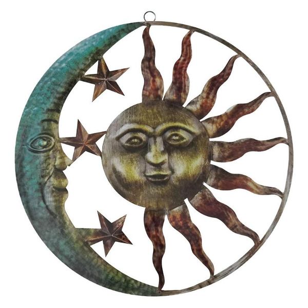 

decorative objects & figurines wrought iron sun moon metal art hanging pendant background wall craft statue ornaments home decor creative ad