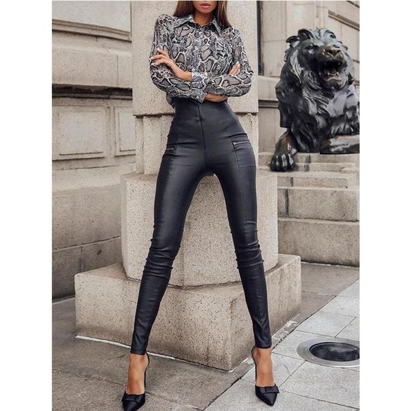 

women's pants & capris spring and autumn 2021 pu leather feet slim fit tight full length black women trousers, Black;white