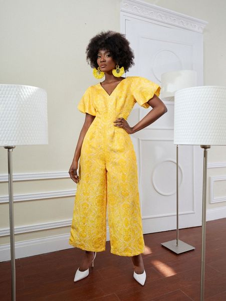 

x .e.l.t floral print puff sleeve wide leg jumpsuit 048k#, White
