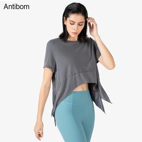 

yoga outfit antibom woman t-shirts loose solid short sleeve crop female quick dry fitness running sports casual blouse