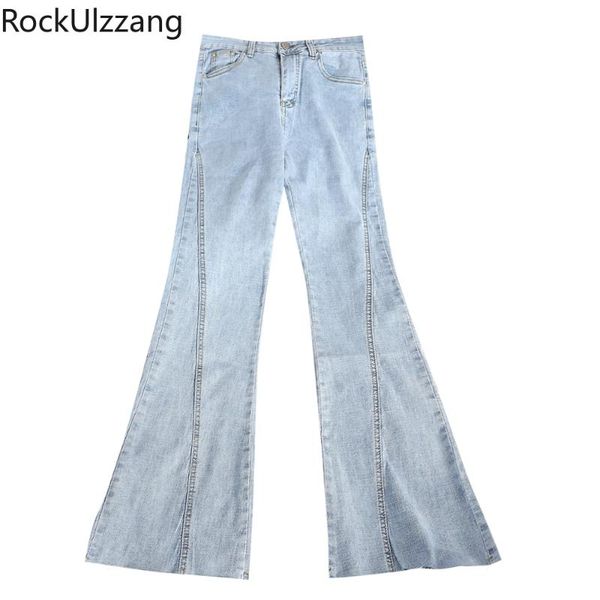 

skinny tight stretch bandage hip high waist flare long denim pant bell bottom elegant casual full length jeans blue black women's