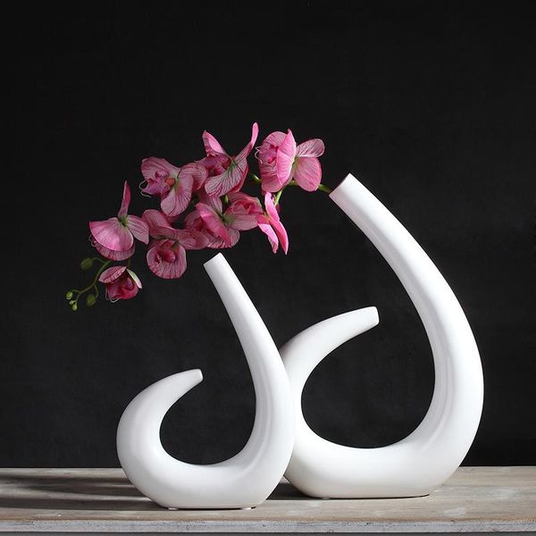 

vases handmade ceramic white curved bottle shape vase ornaments creative home decorations modern abstract flower decors