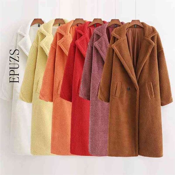 12 cor inverno rosa faux pele casaco mulheres espessas morna longa teddy plus size jaqueta coreano lambswool outwear 210521