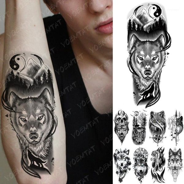

waterproof temporary tattoo sticker tiger wolf mountain flash tattoos yin and yang body art arm fake sleeve tatoo women men1