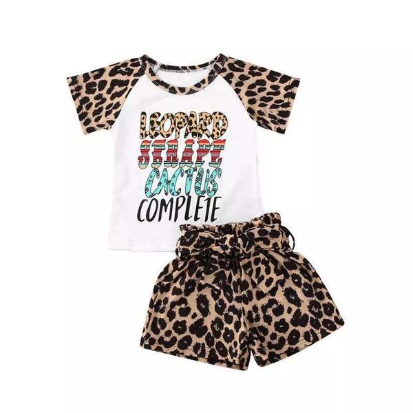 

clothing sets kid girls clothes 2pcs leopard print t shirt short sleeve pants summer casual 1-6y, White
