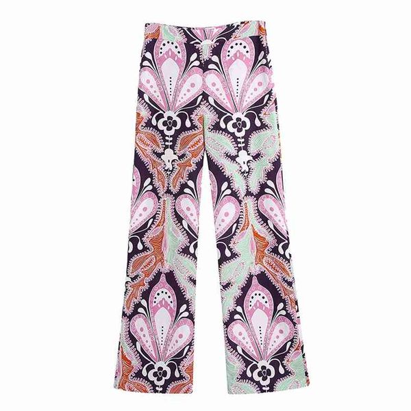 

women vintage print casual straight pants female high waist summer long trousers slim pantalones 210514, Black;white