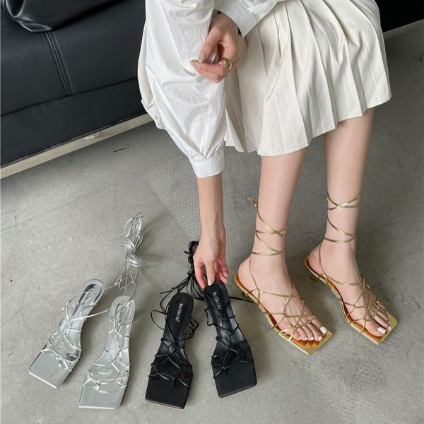 

sandals comfort shoes for women ankle strap straps summer heels cross-shoes square toe suit female beige girls 2021 black