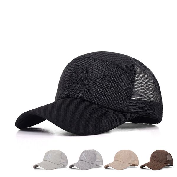 

summer  embroidered men's baseball sports outdoor fishing sunscreen net linen breathable duck tongue hat, Blue;gray