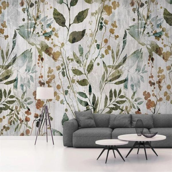 

milofi custom 3d wallpaper mural modern minimalist nordic yellow green leaf wood retro background wall decorative painting wallpapers