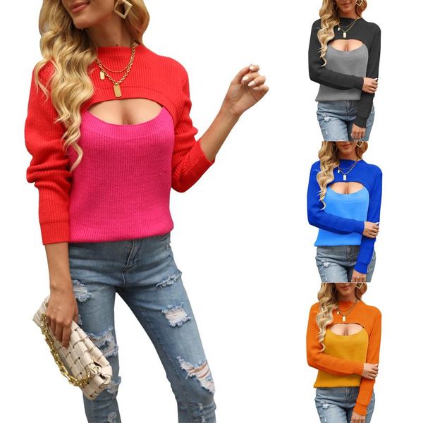 

women's sweaters sweater pullover hollow ribbed knit long sleeve round neck color loose casual street t-shirt, White;black