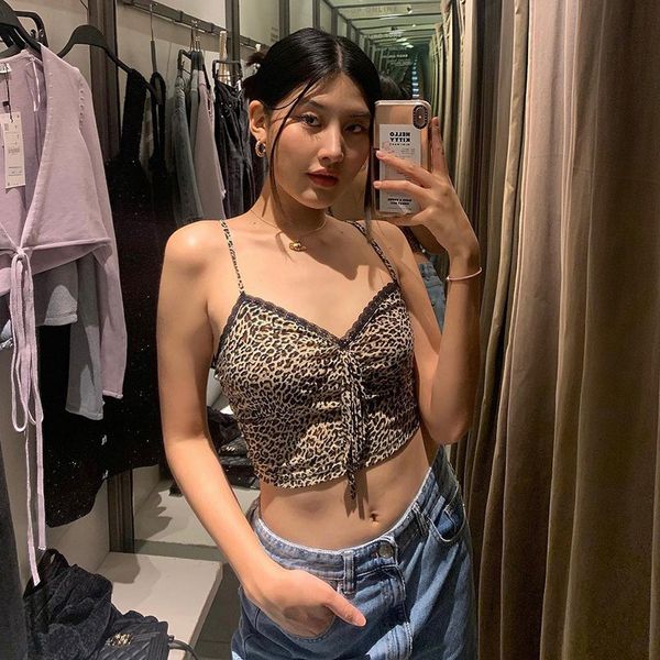 

women halter crop sleeveless leopard print tank fashion femmal vest party club streetwear, White