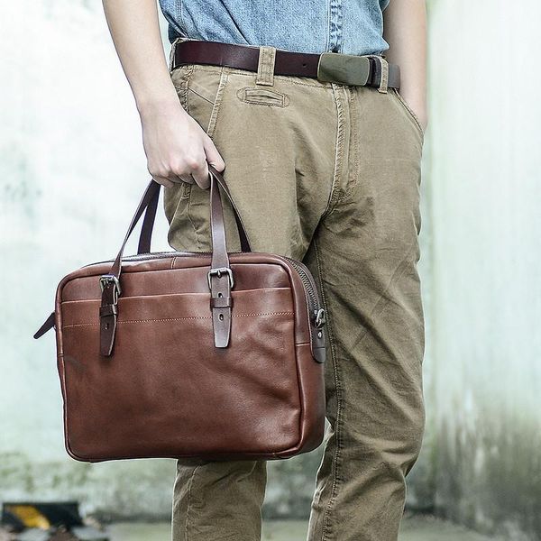 

briefcases business fashion genuine leather men's briefcase casual luxury real cowhide laphandbag work shoulder messenger bag