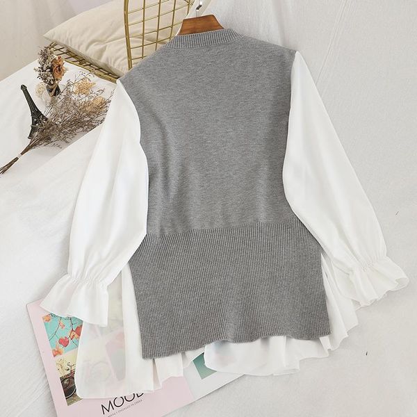 

women's sweaters medium-long blouse patchwork sweater 2021 autumn winter fashion knitted jumpers fake two pieces pullover knitwear, White;black