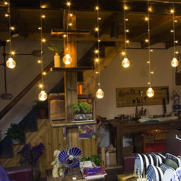 

party decoration fairy light plug-in plastic long service life round ball curtain led string for cafe
