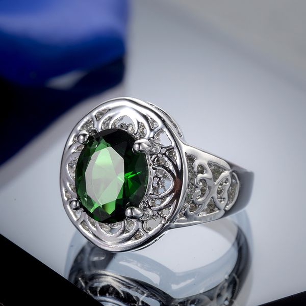 

selling ring emerald zircon jewelry rose red hand ornament female, Slivery;golden